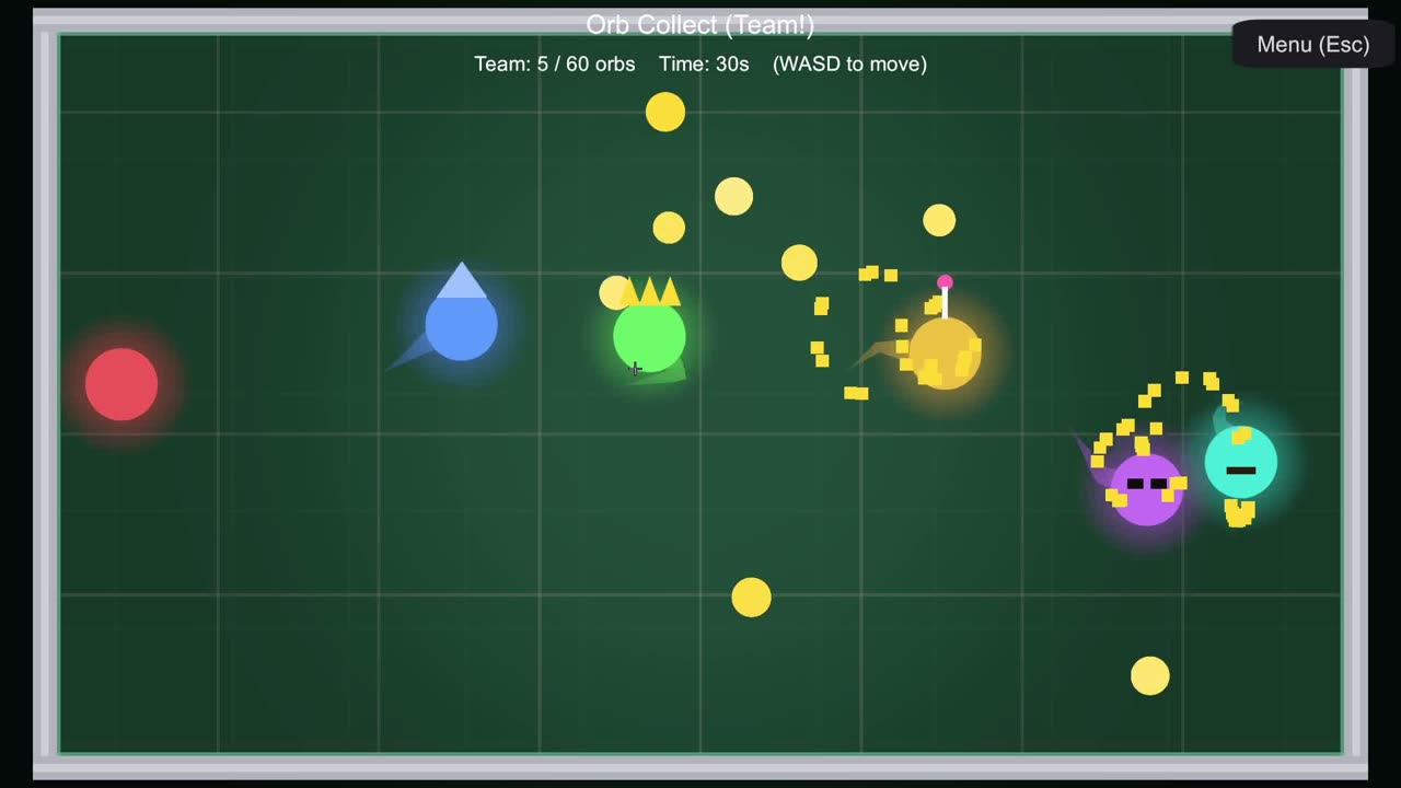 PartyLAN Orb Collect minigame with players racing to grab orbs