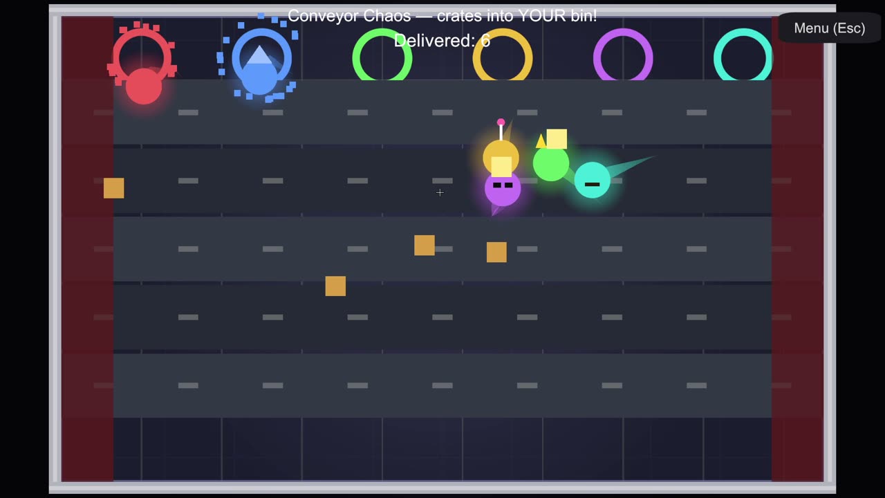 PartyLAN Conveyor Chaos minigame with crates and player characters