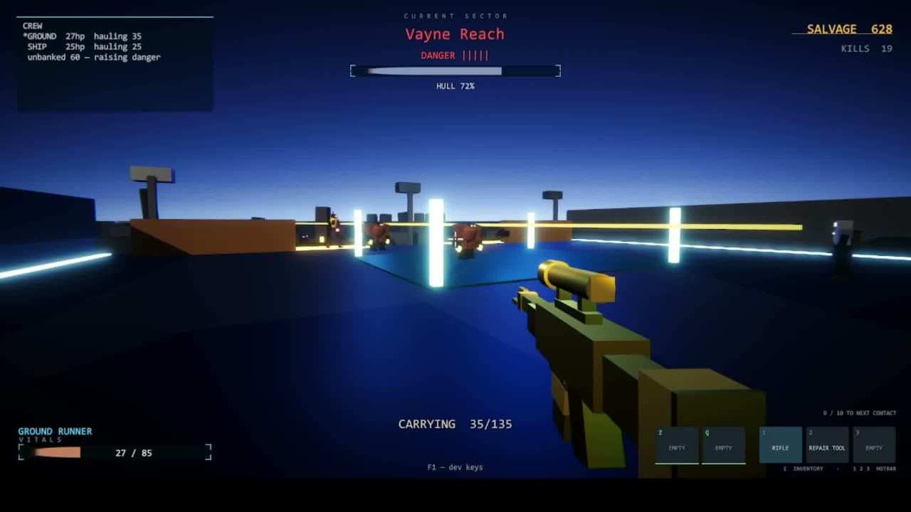 SalvageRun firefight with tracer fire against multiple enemies